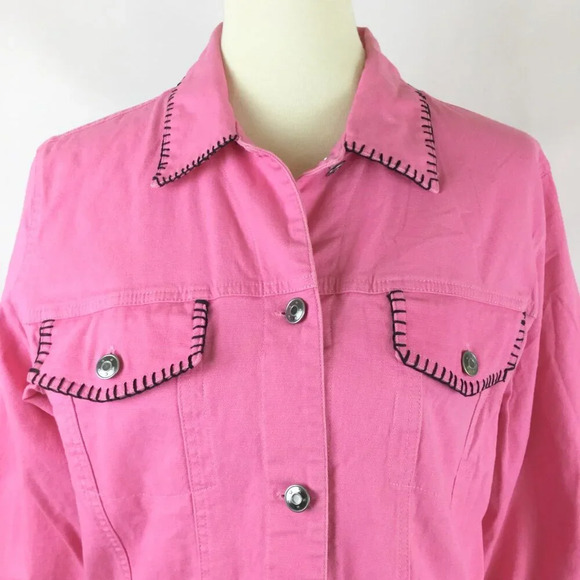 VTG Upcycled Pink Denim Jacket Hand Embroidered Western Fairycore 12 14 Y2K OOAK - Picture 5 of 7